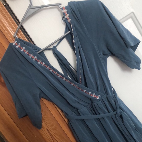 Dark dusty blue/teal, orange, and white dress - Picture 3 of 4